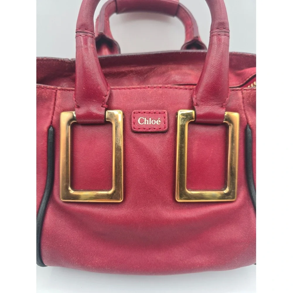 Authentic Chloe Ethel Small Red Leather Satchel Shoulder Crossbody Bag Handbag